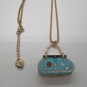 Blue purse Necklace Betsey Johnson heart